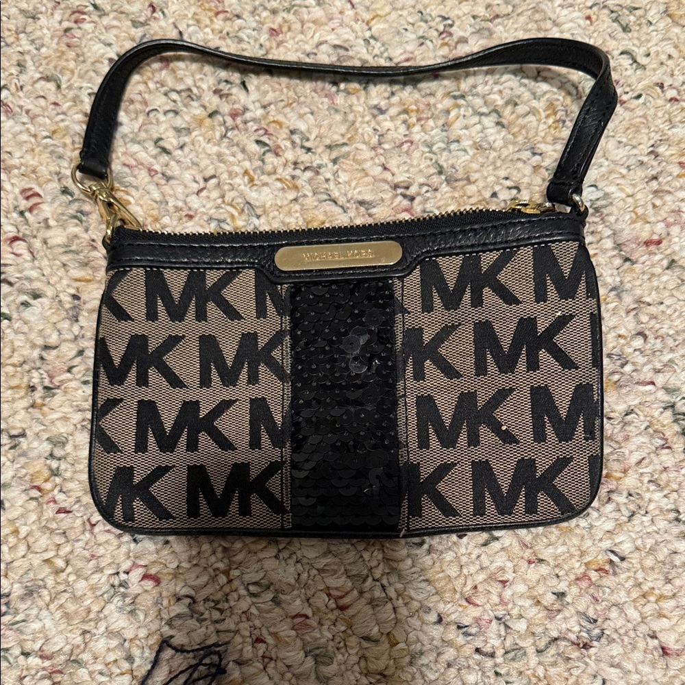 Michael Kors Black and Brown Logo Shoulder Bag